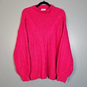 AVA & VIV Womens 1X Red Chunky Knit Cable Sweater Mock Neck Long Sleeve